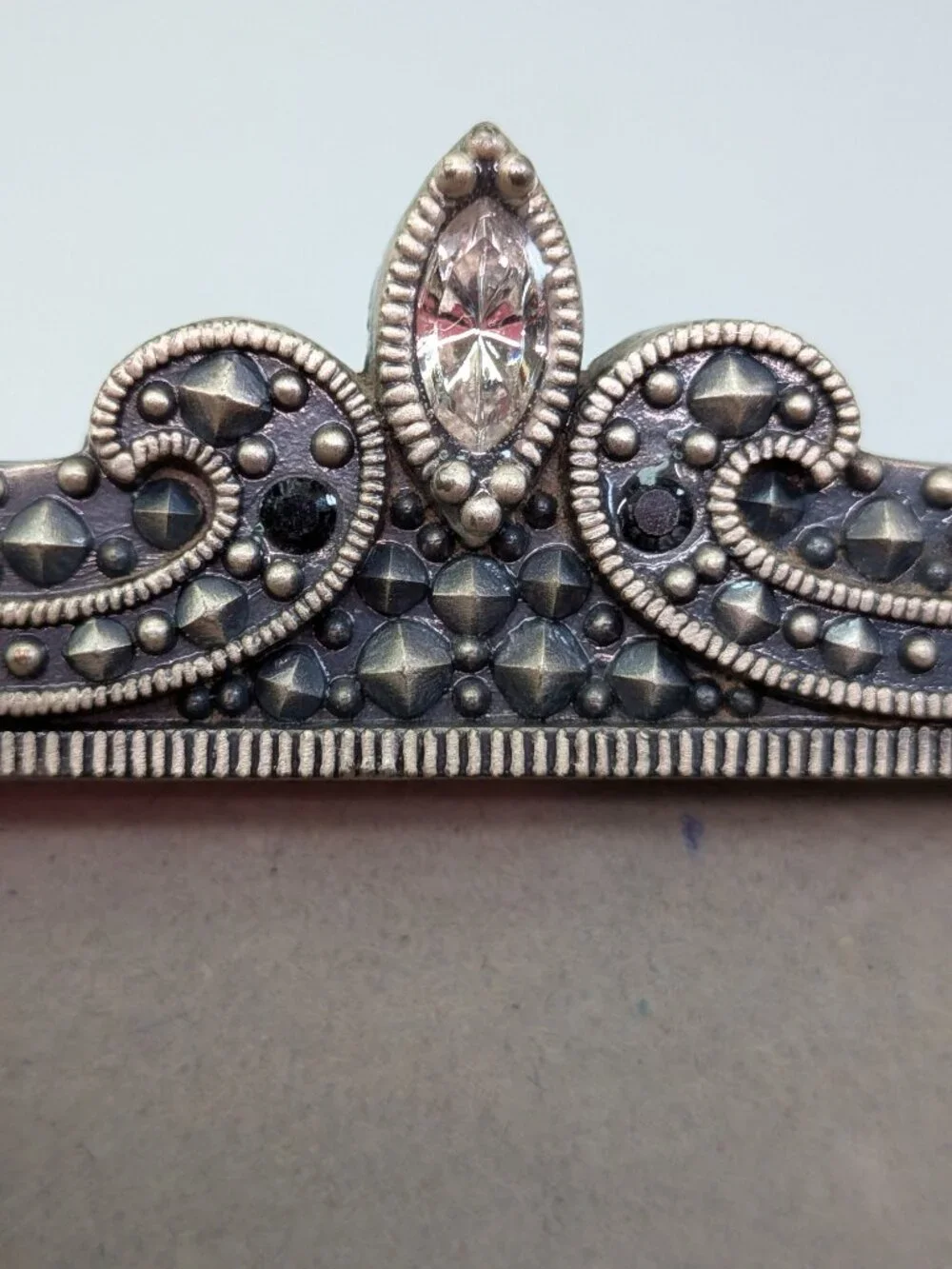 VTG Burnes of Boston Jeweled Mini Picture Frames Trio Pewter Tone Set of 3